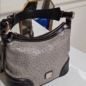 Dooney & Bourke limited 75th anniversary Ostrich edition gray & black hobo